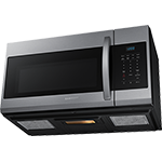 Over-the-range microwave installed above stove with vent system