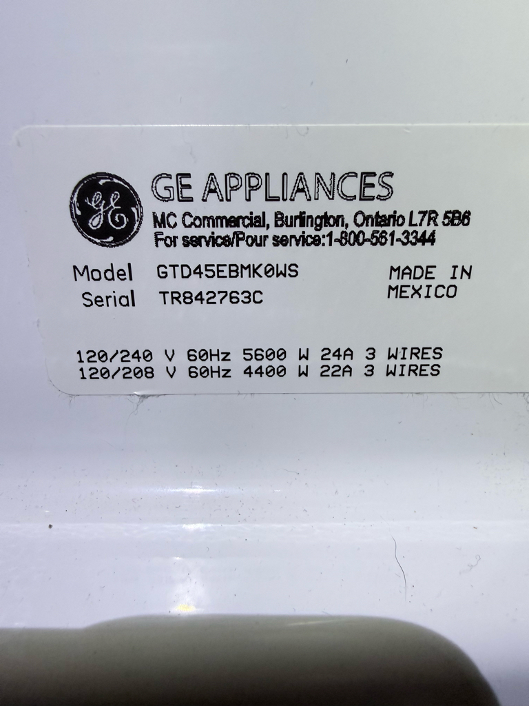 GE dryer model identification